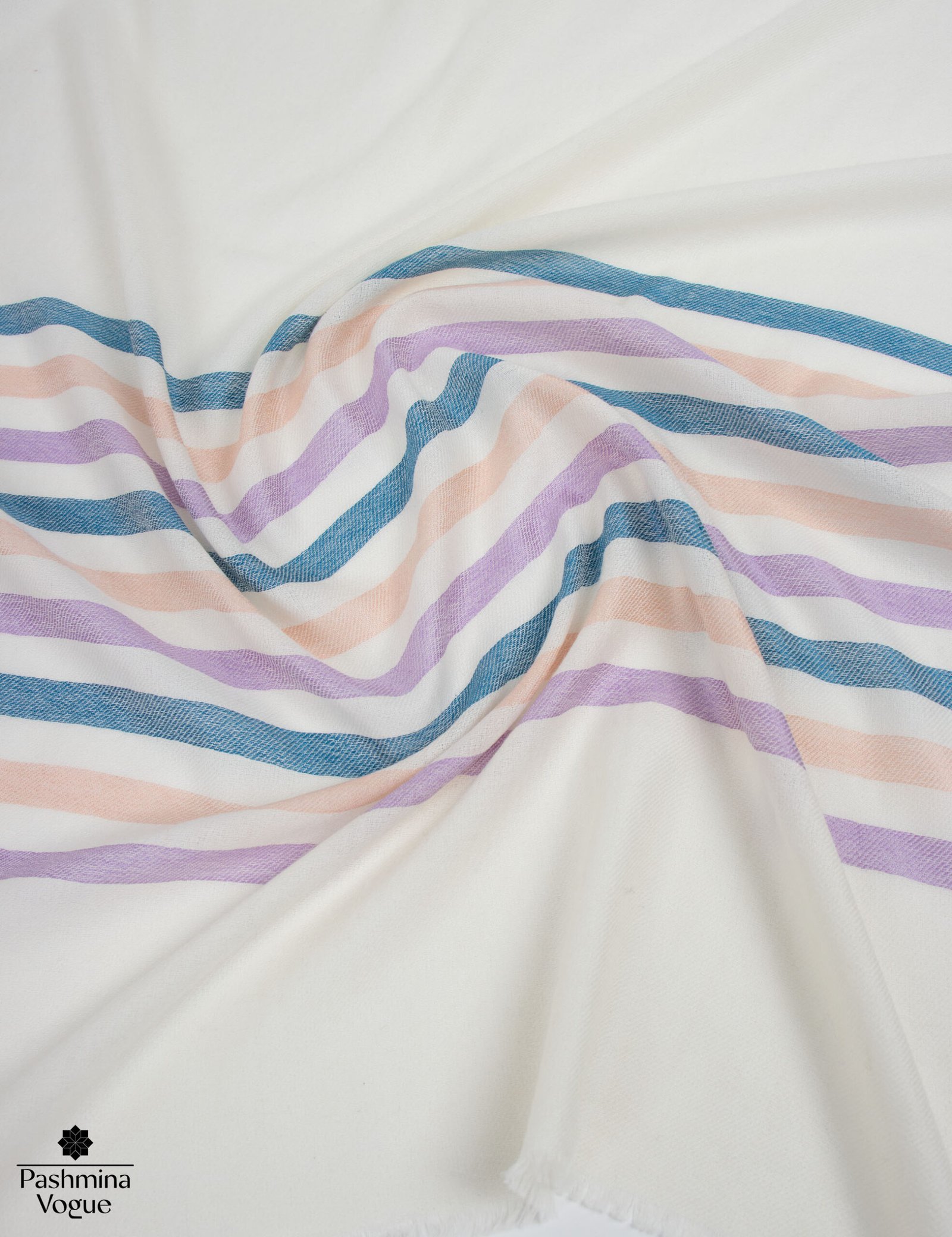 White Merino Wool Striped Scarf | Premium Winter Luxury