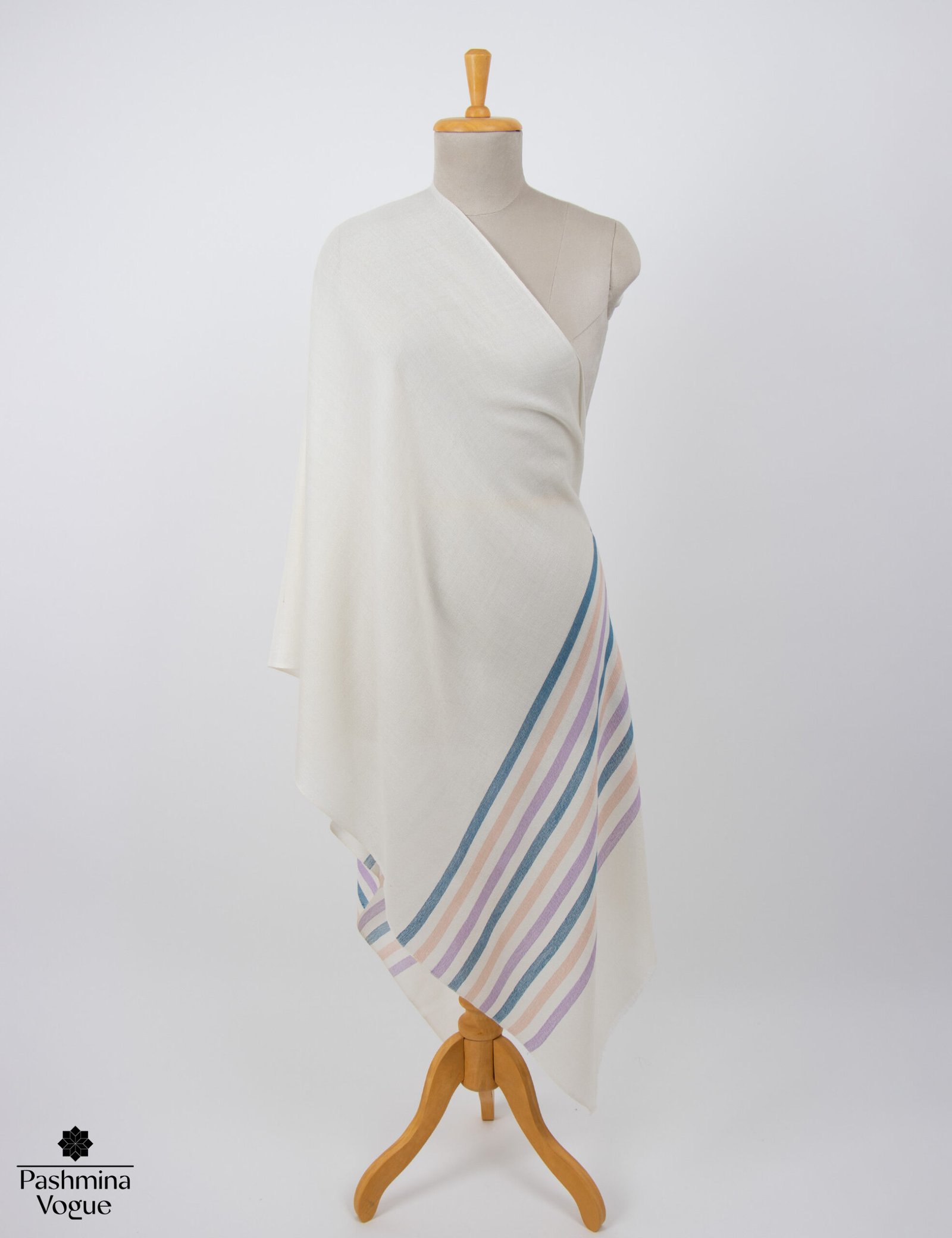 Premium natural white merino wool striped scarf featuring crisp modern clean lines.