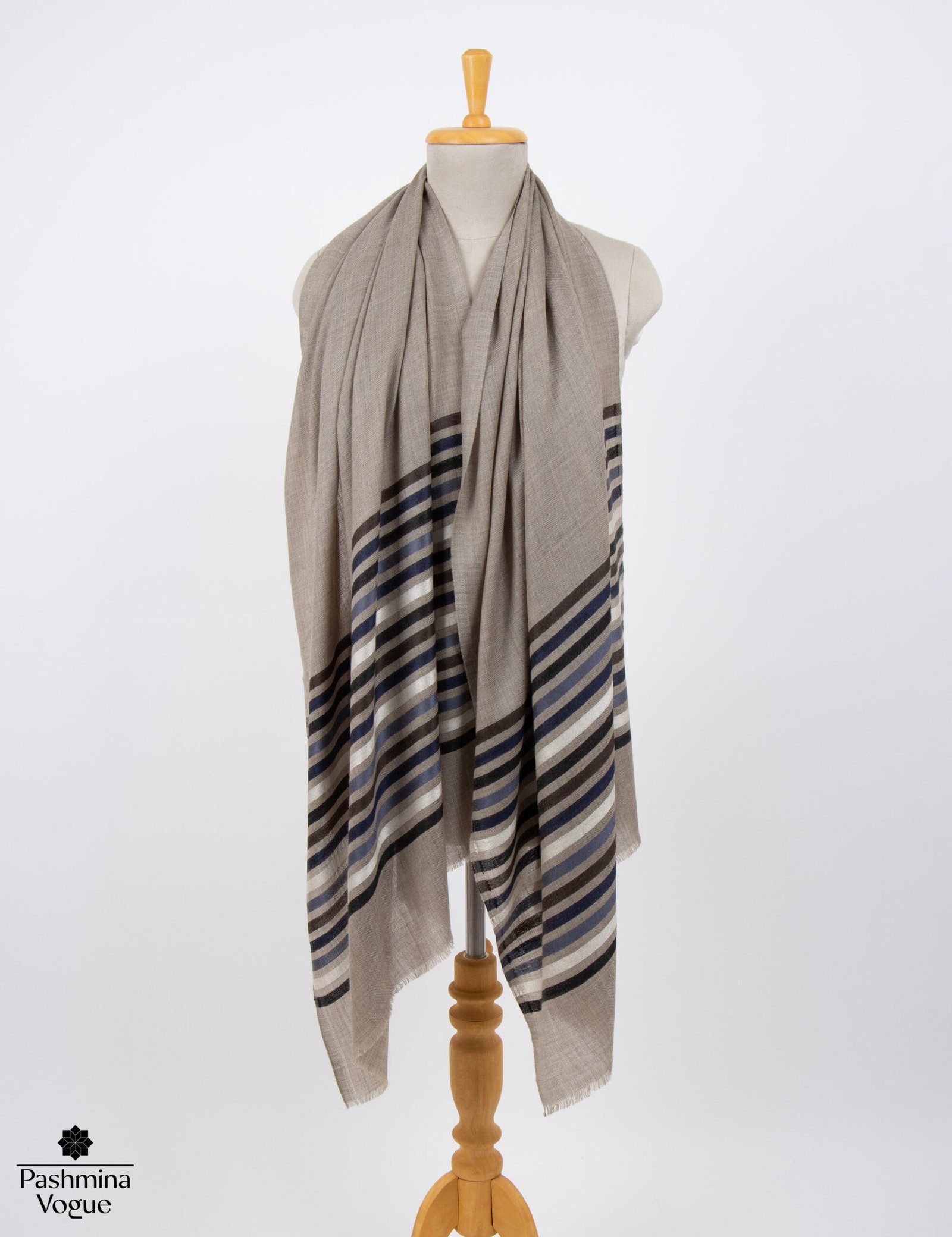 Natural Zati Merino Wool Striped Scarf Winter Wrap