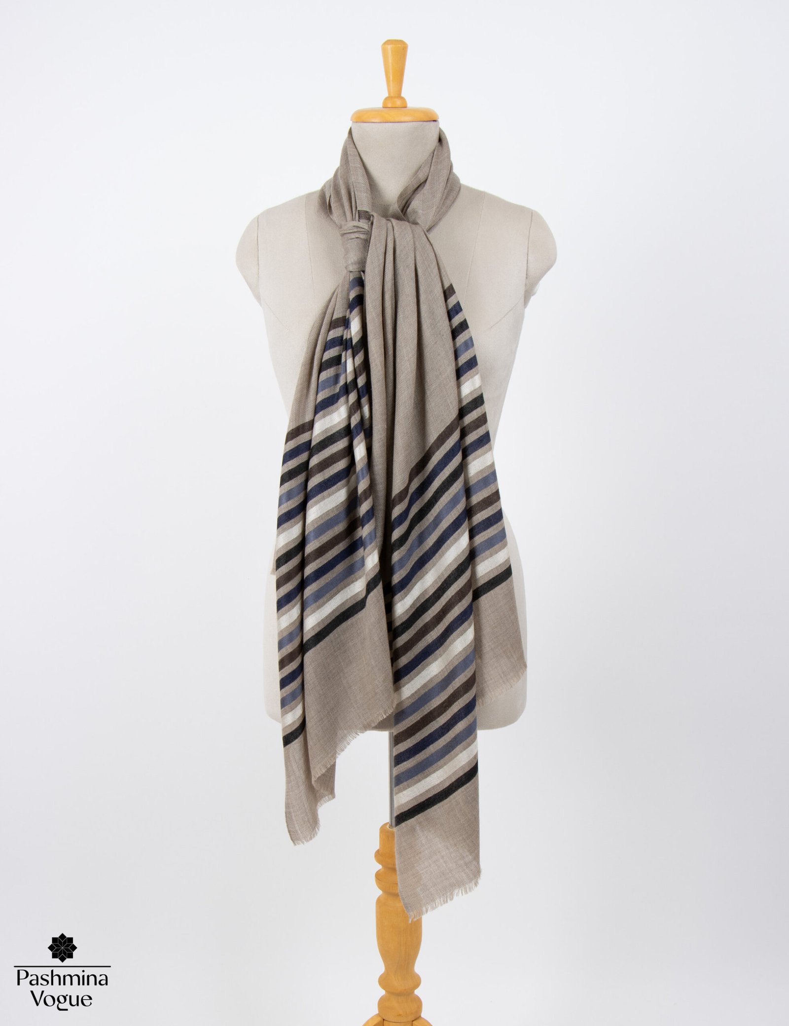 Natural Zati Merino Wool Striped Scarf Winter Wrap