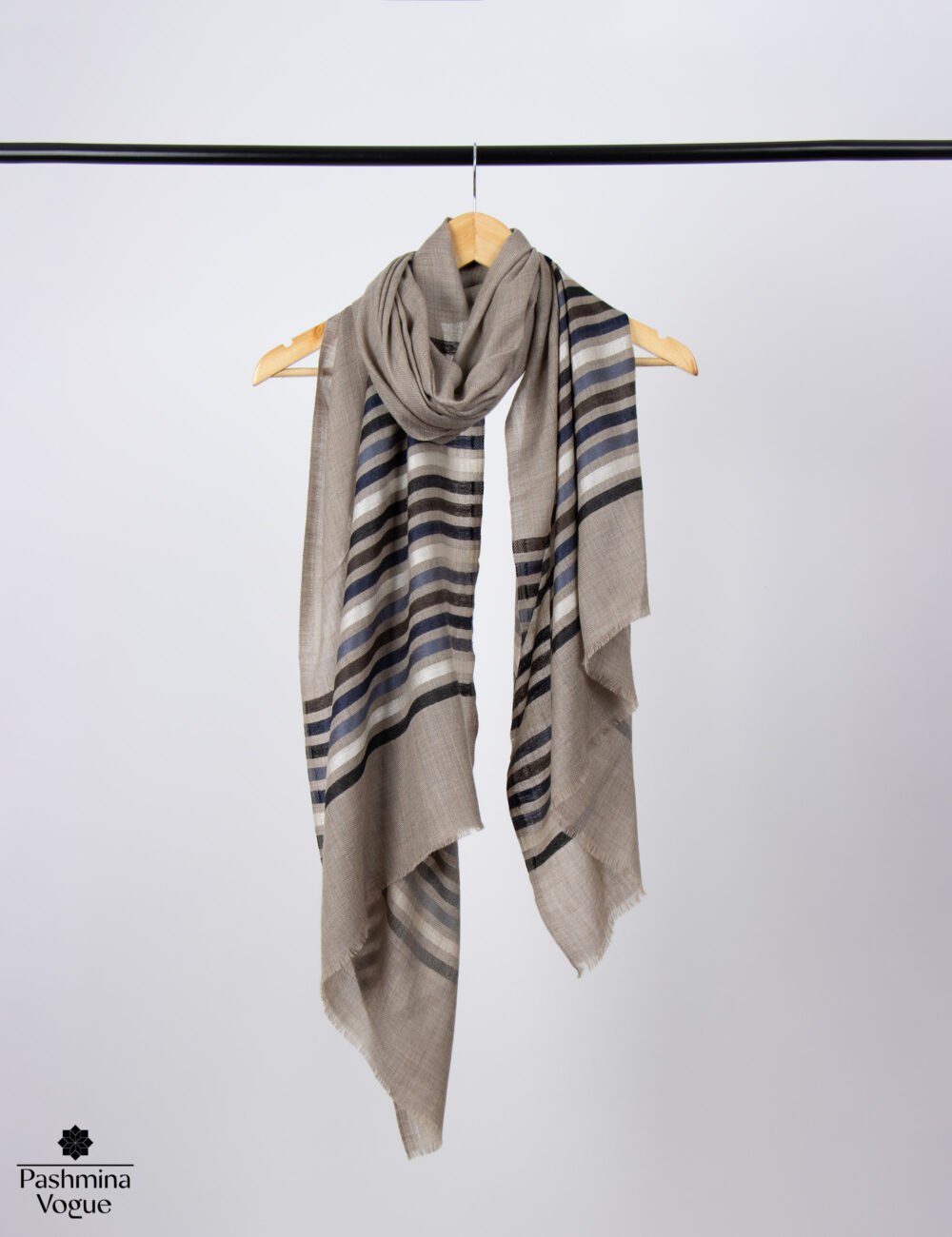 Natural Zati Merino Wool Striped Scarf Winter Wrap