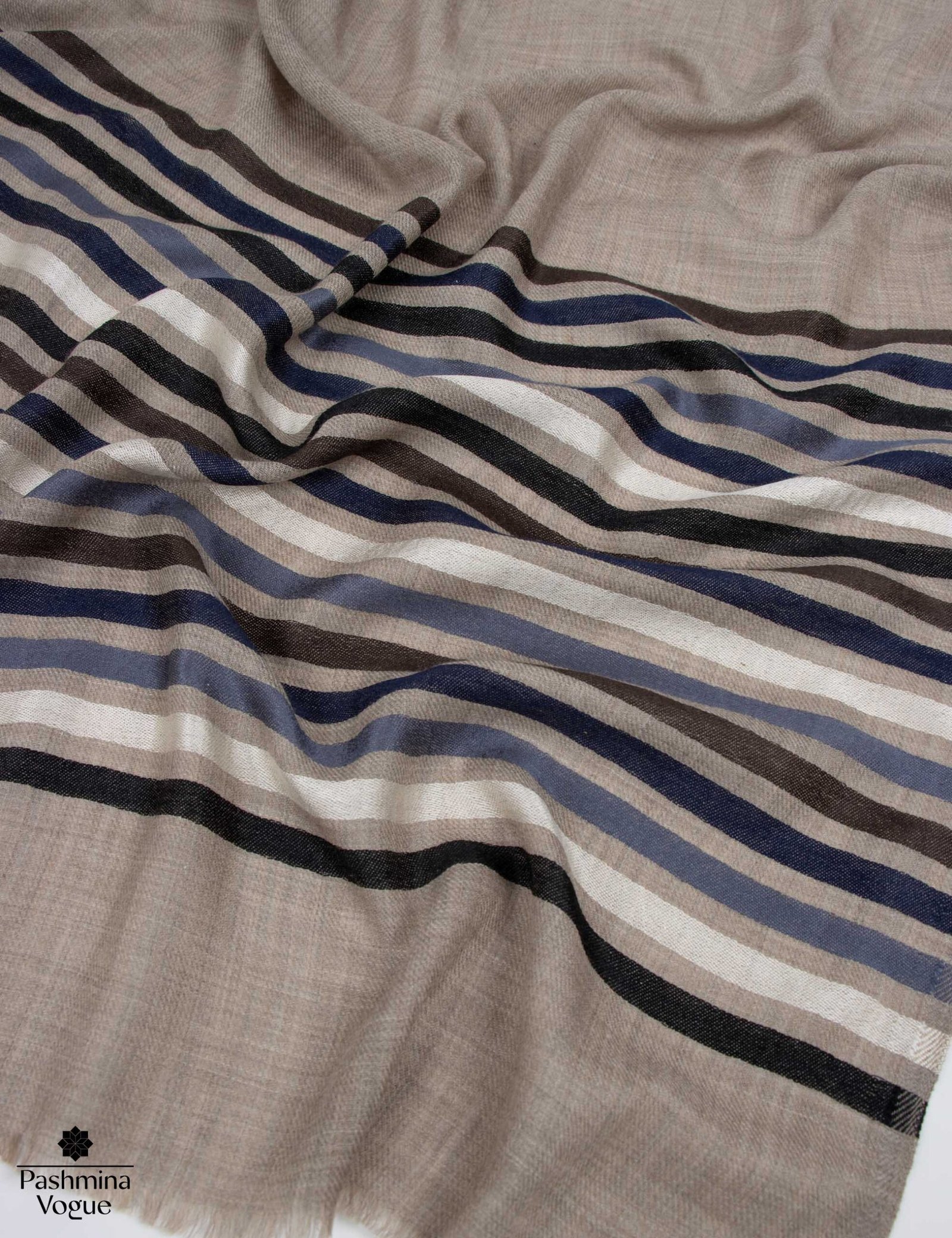 Natural Zati Merino Wool Striped Scarf Winter Wrap