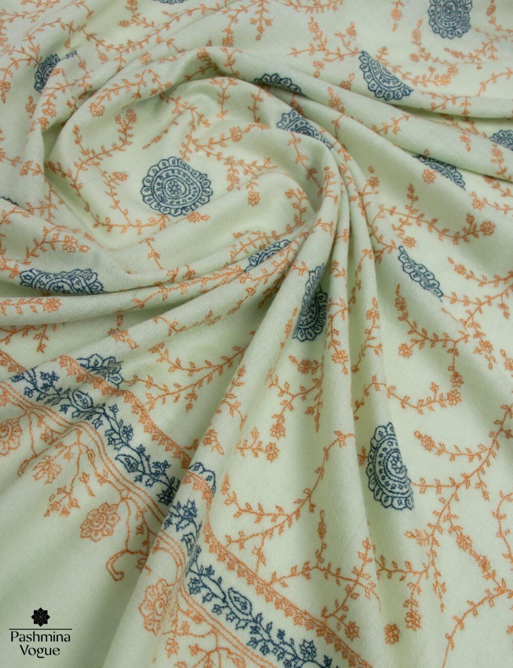 Green Pashmina Stole with Sozni Work | Pure Cashmere Luxury