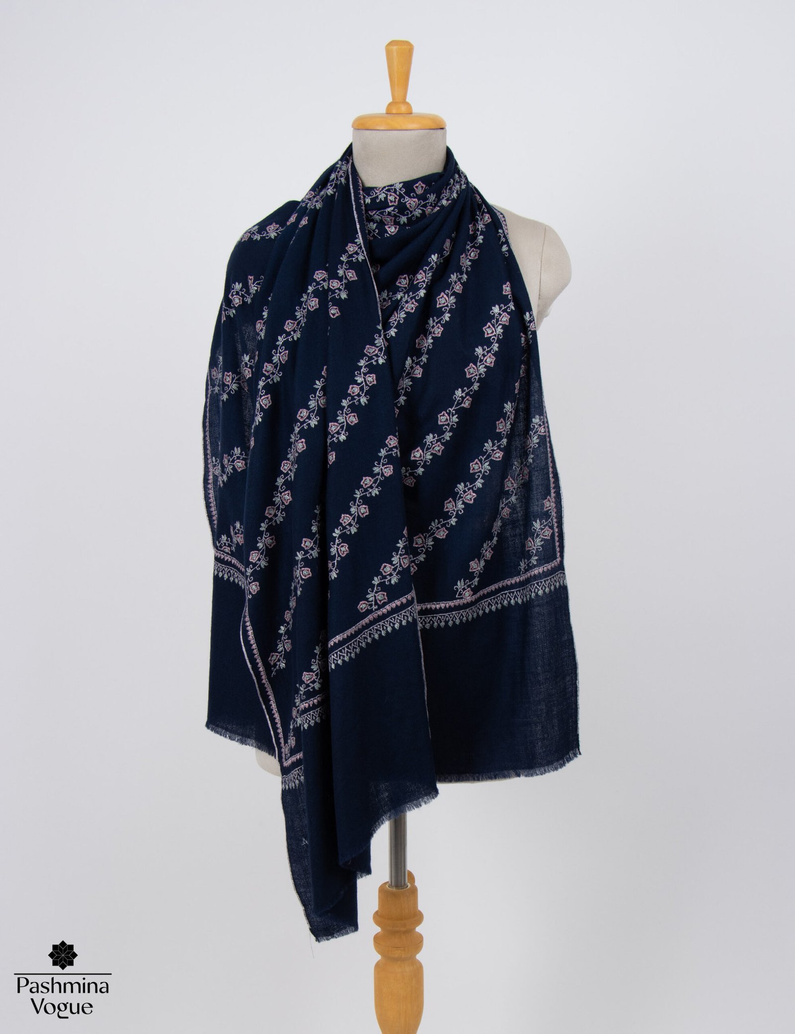 Kashmiri Sozni Pashmina Shawl Hand-Embroidered Heirloom Stole