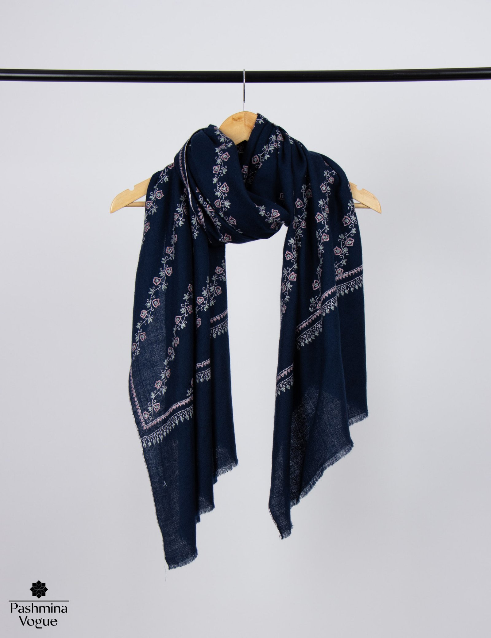 Kashmiri Sozni Pashmina Shawl Hand-Embroidered Heirloom Stole