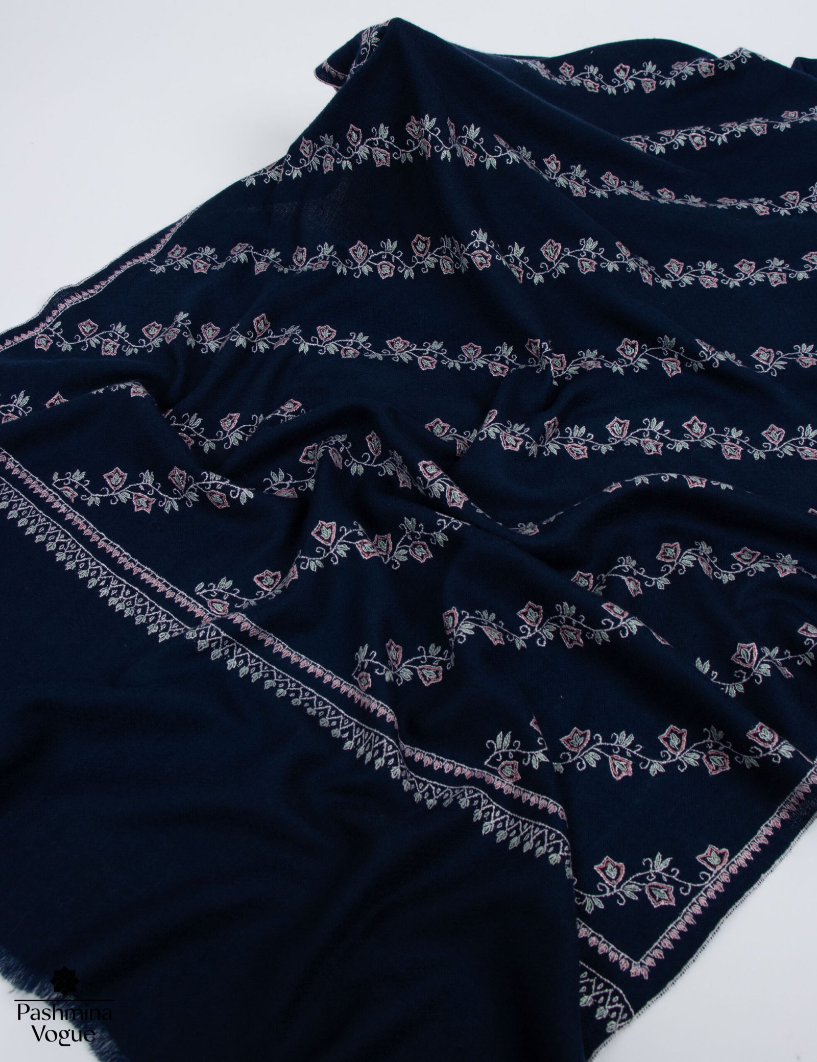 Kashmiri Sozni Pashmina Shawl Hand-Embroidered Heirloom Stole