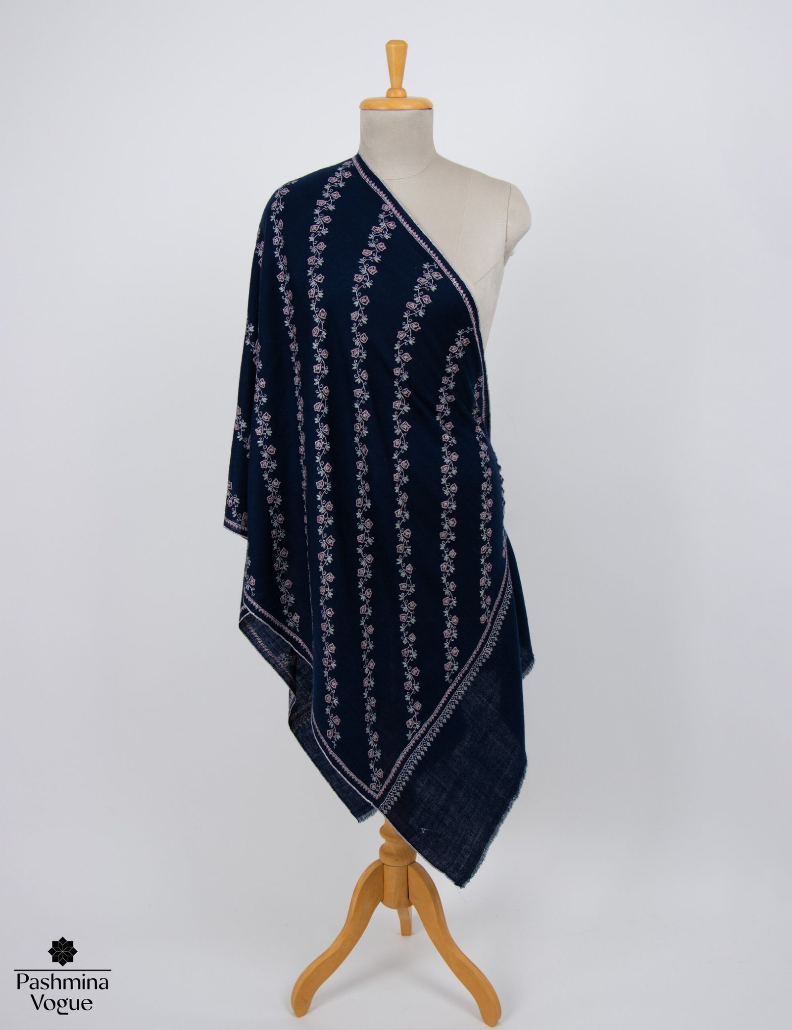 Kashmiri Sozni Pashmina Shawl Hand-Embroidered Heirloom Stole