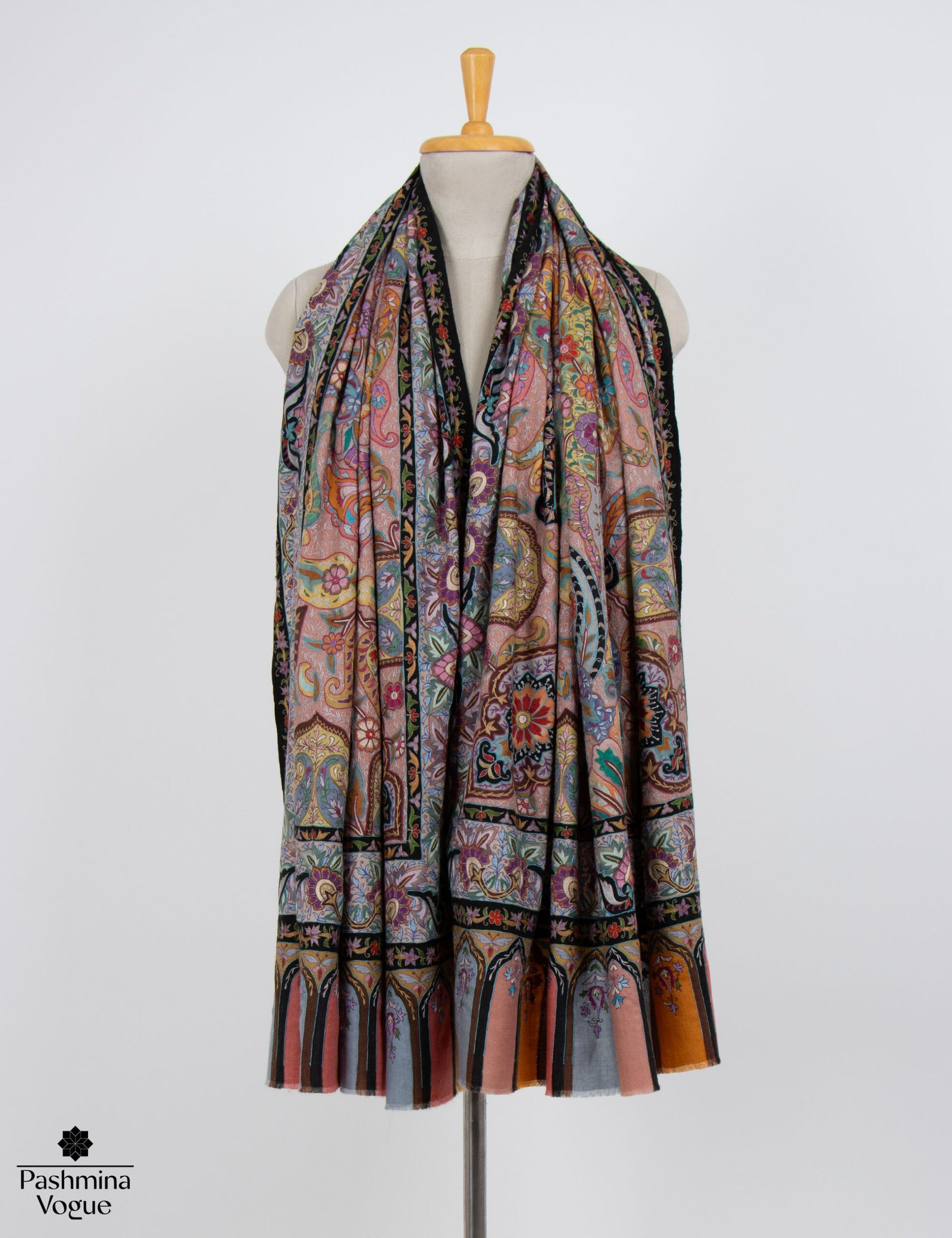 Handmade Kalamkari Pashmina Shawl Indian Embroidery