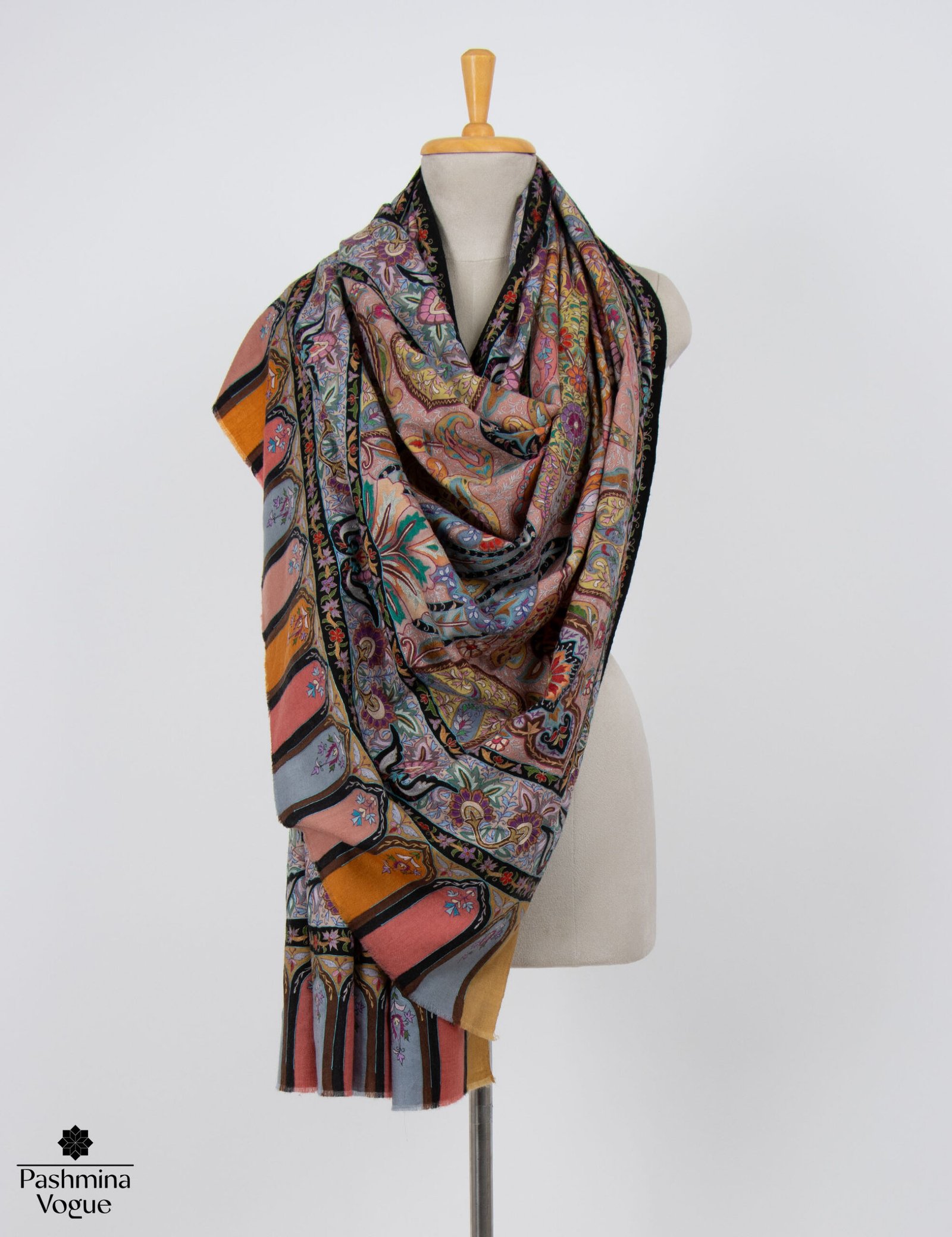 Handmade Kalamkari Pashmina Shawl Indian Embroidery