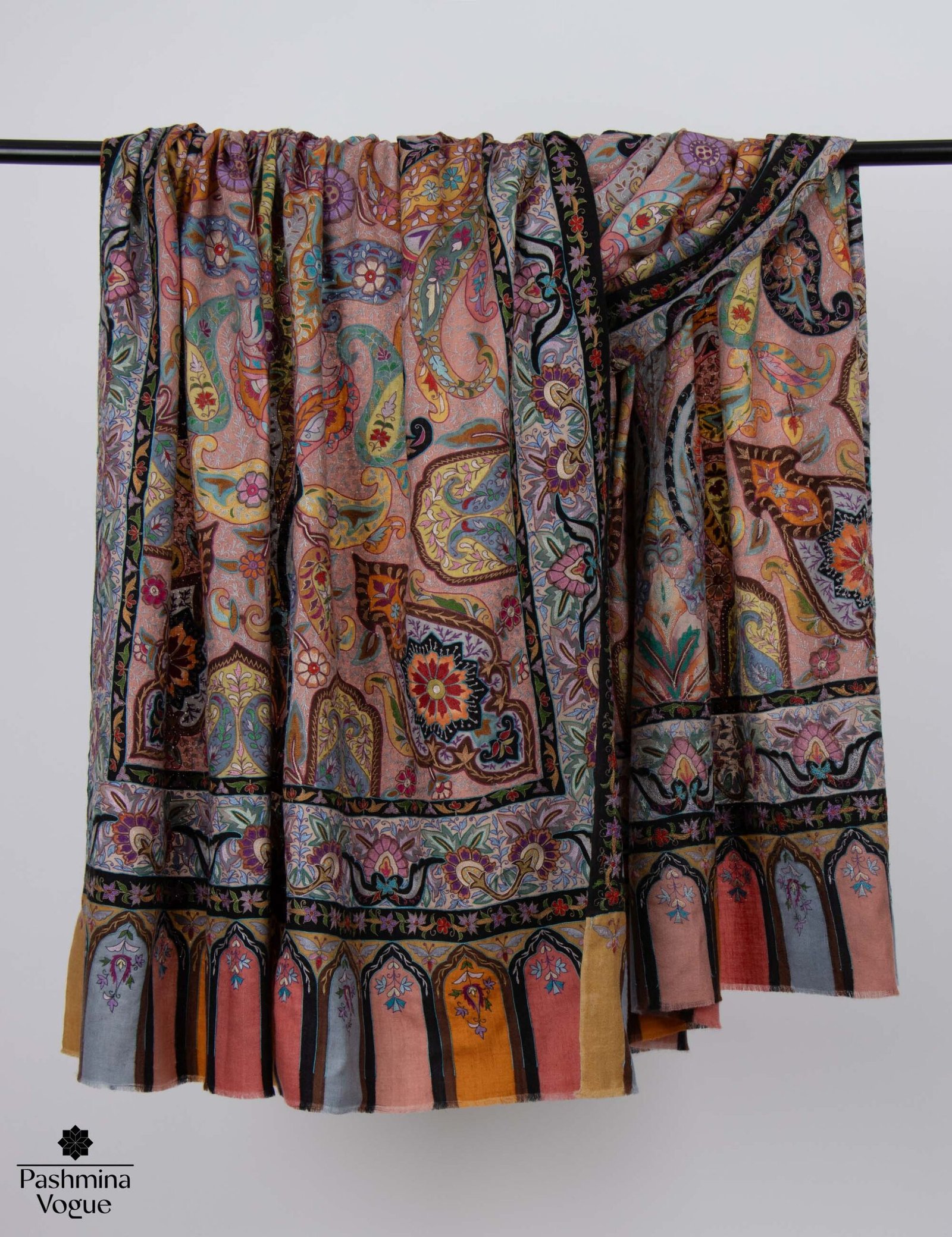 Handmade Kalamkari Pashmina Shawl Indian Embroidery
