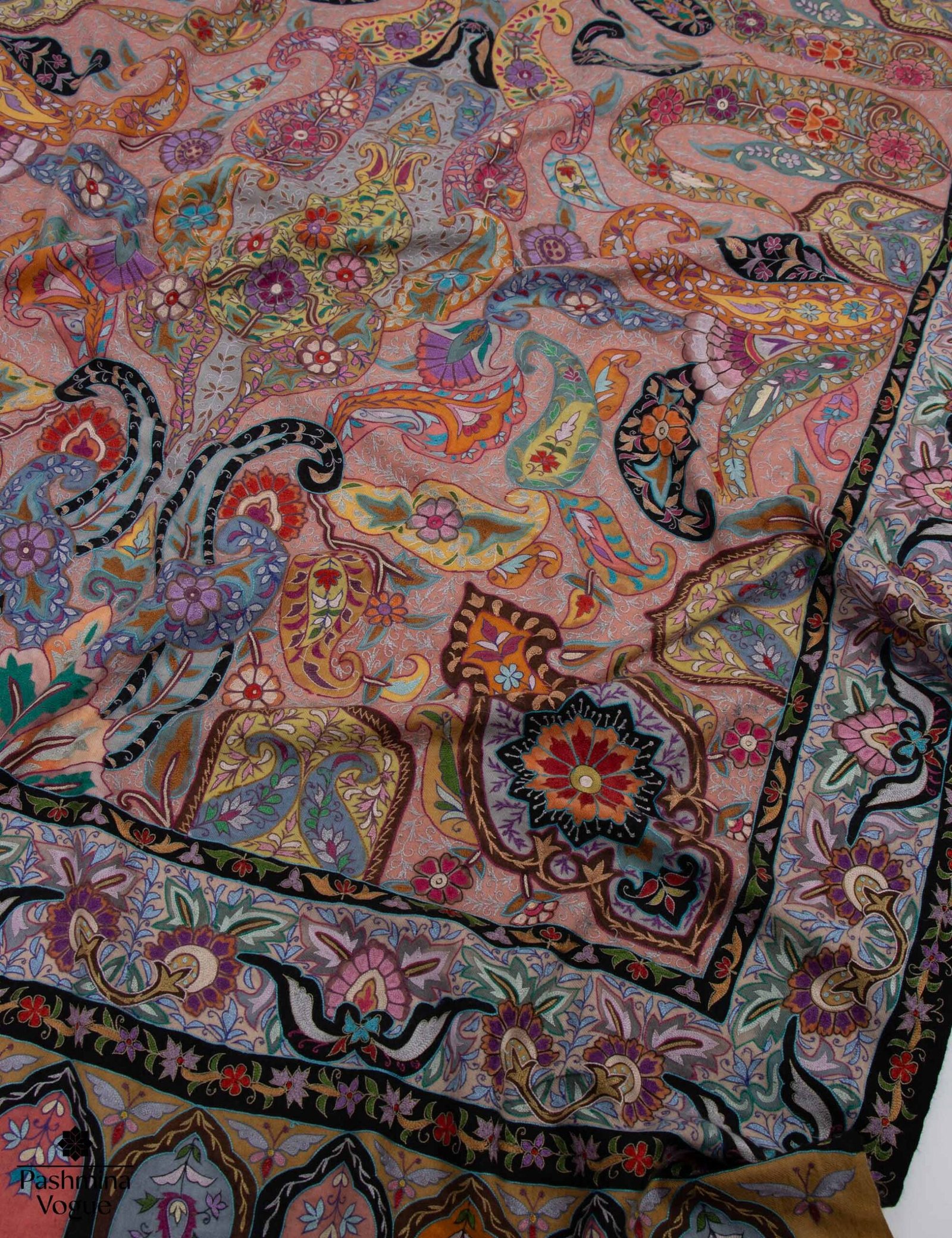 Handmade Kalamkari Pashmina Shawl Indian Embroidery