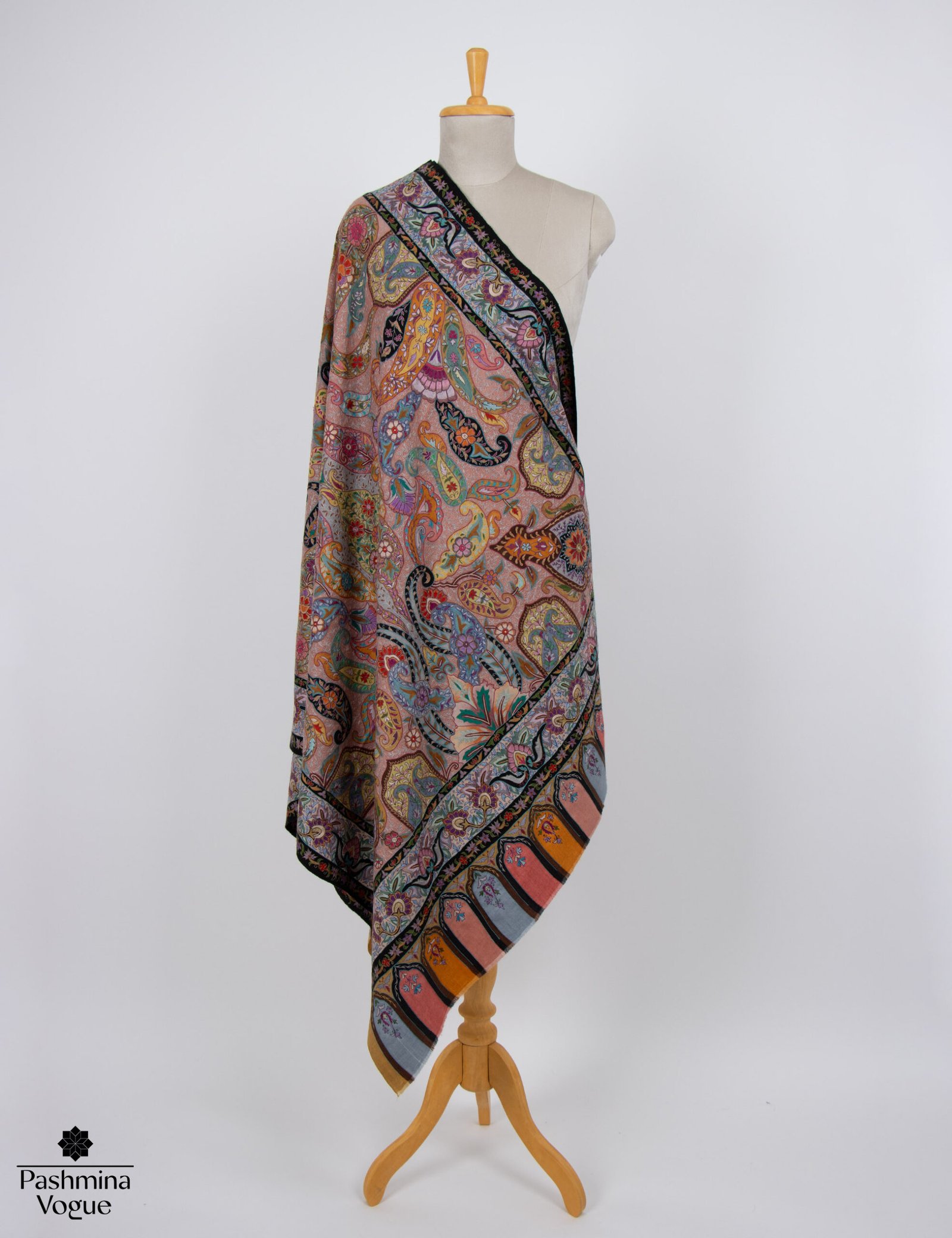 Handmade Kalamkari Pashmina Shawl Indian Embroidery