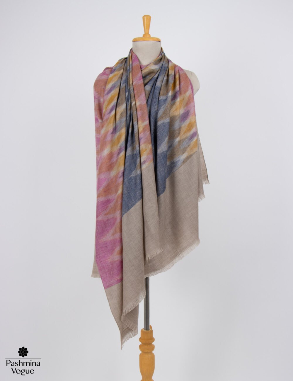 100% Pure Handwoven Pashmina Shawl - Kashmir Ikat Plaid