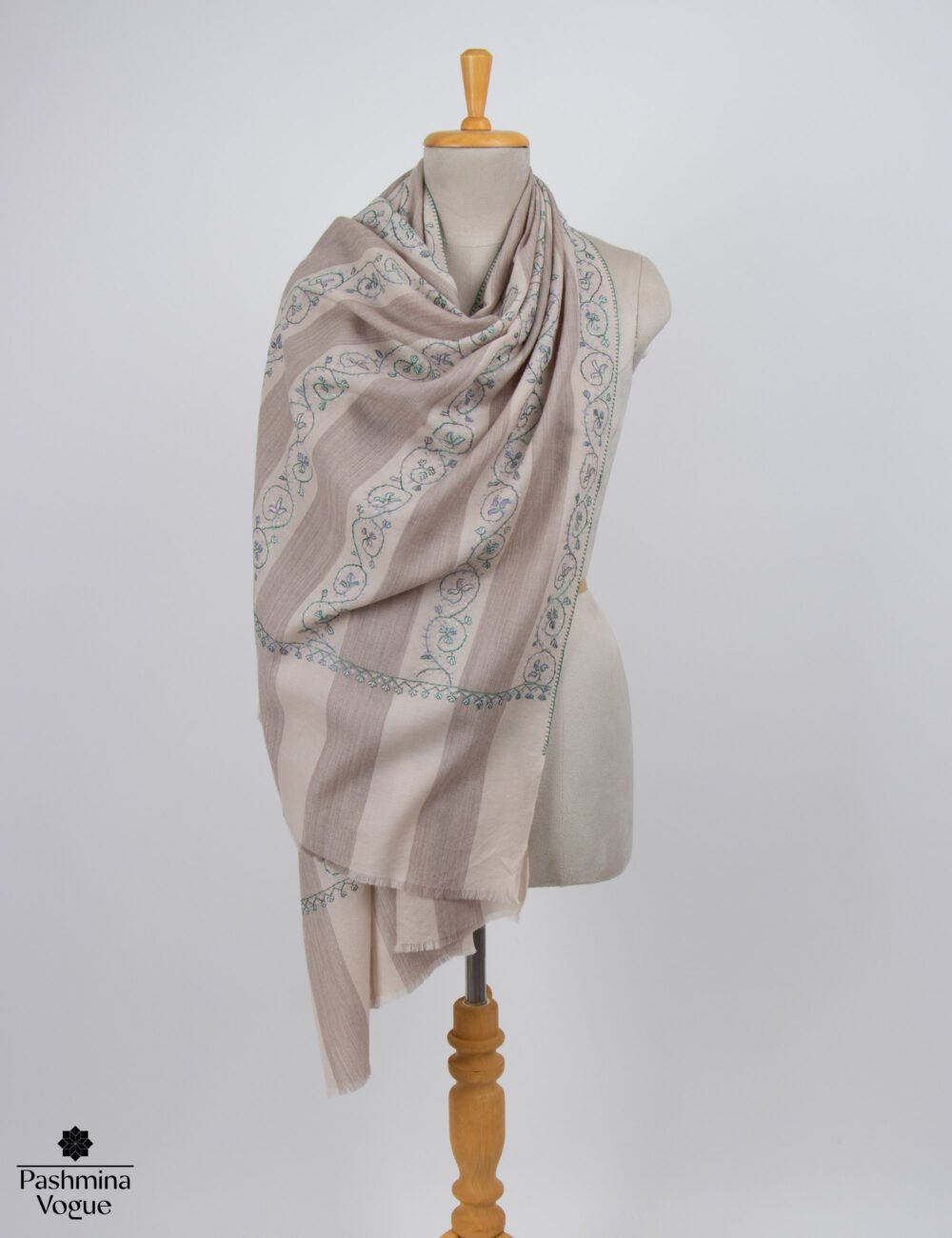 Kashmiri Merino Wool Jaal Stole | Striped Winter Scarf