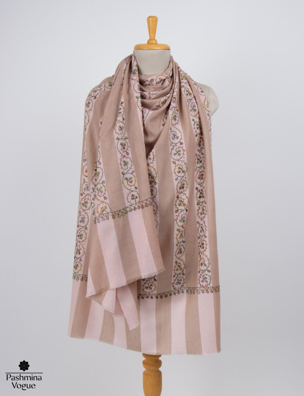 Kashmiri Merino Wool Jaal Stole | Striped Handwoven Winter Scarf