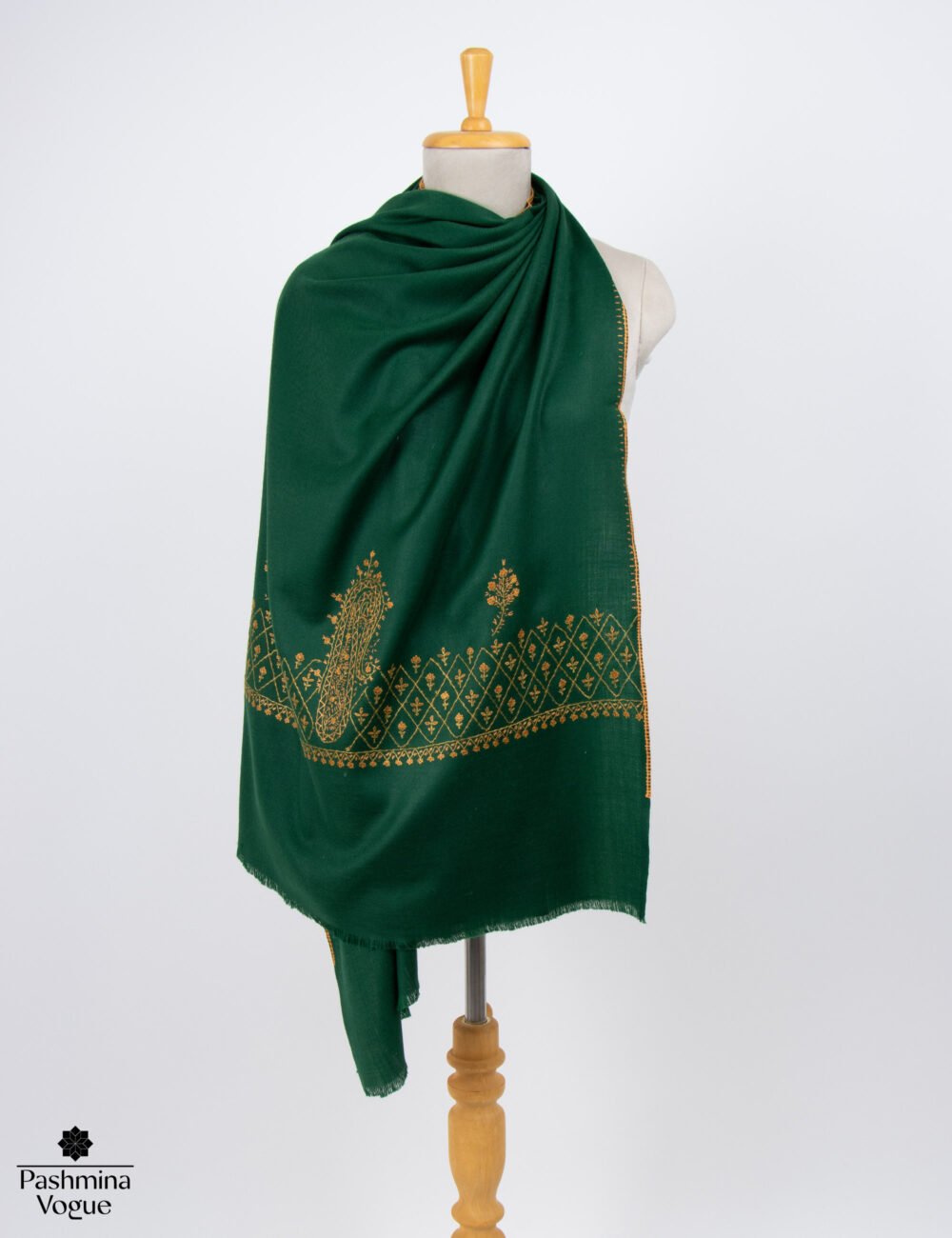 Emerald Green Wool Shawl Kashmiri Hand Embroidered Wrap